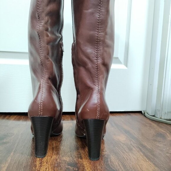 Gap Western Style Brown Leather Knee-High Block Heel Boots Women' Size 8 - Picture 10 of 14